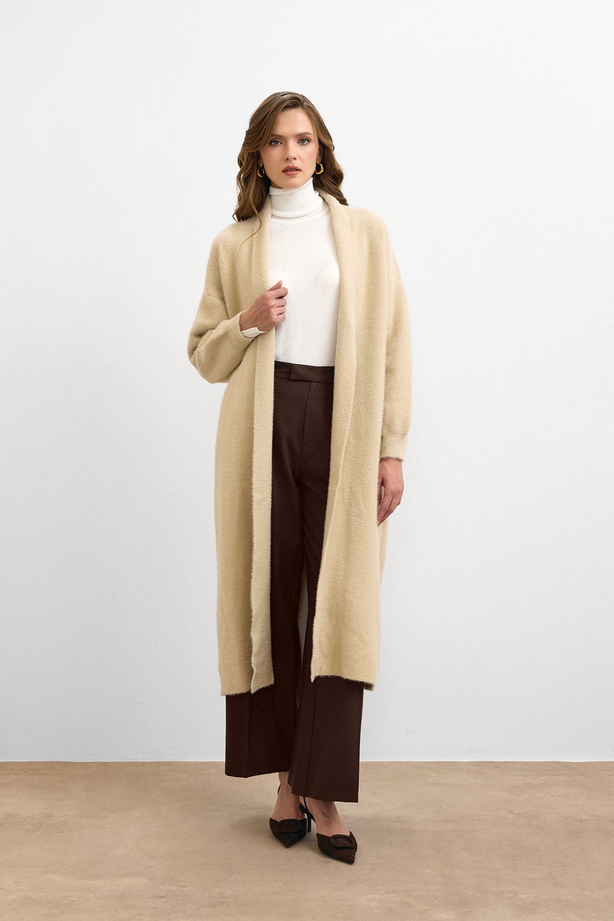 Sakal İplik Model Uzun Hırka -Taş