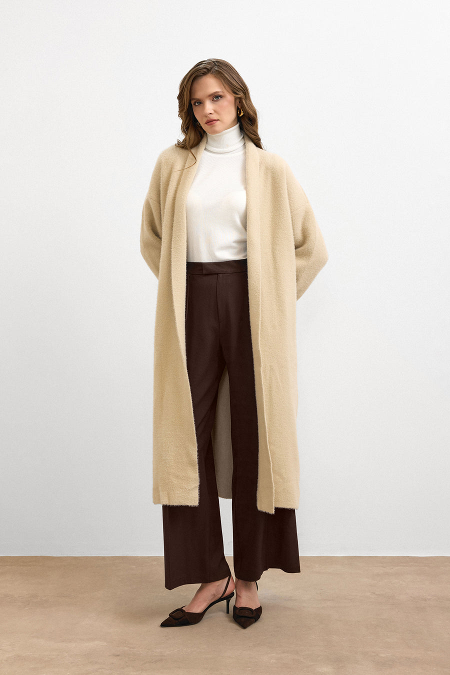 Sakal İplik Model Uzun Hırka -Taş