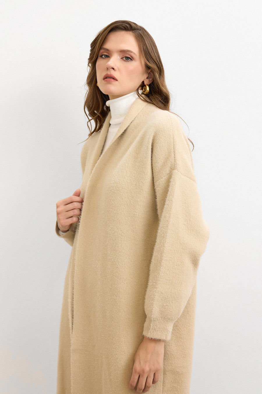 Sakal İplik Model Uzun Hırka -Taş