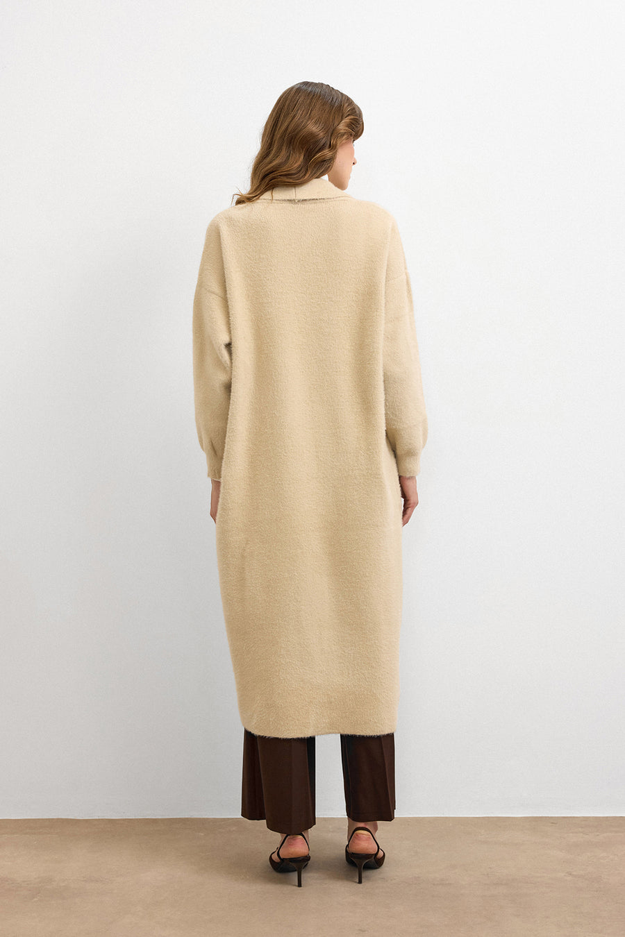 Sakal İplik Model Uzun Hırka -Taş