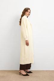 Sakal İplik Model Uzun Hırka -Vanilya