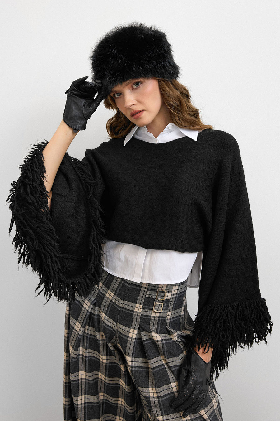 Kürk Dokulu Kışlık Şapka-Siyah