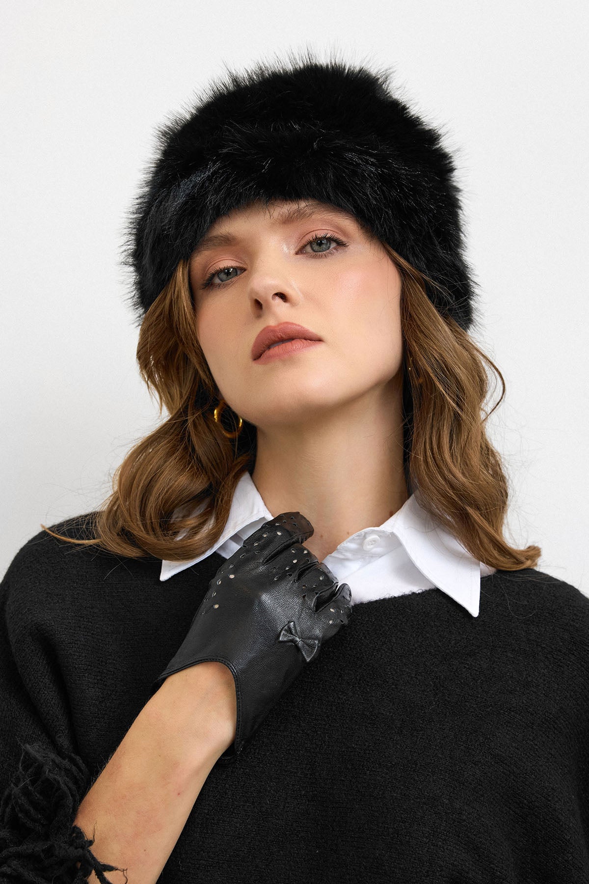 Kürk Dokulu Kışlık Şapka-Siyah