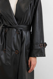 RS-Kuşaklı Deri Trenç Siyah