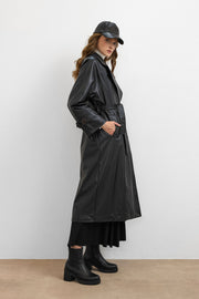 RS-Kuşaklı Deri Trenç Siyah