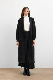 Omuz Taş İşlemeli Uzun Hırka Siyah