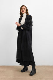 Omuz Taş İşlemeli Uzun Hırka Siyah