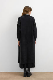 Omuz Taş İşlemeli Uzun Hırka Siyah