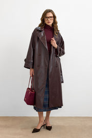 RS-Kuşaklı Deri Trenç Bordo