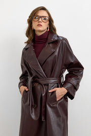 RS-Kuşaklı Deri Trenç Bordo