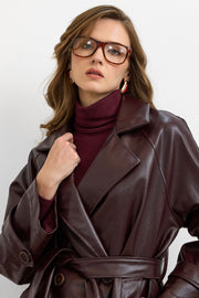 RS-Kuşaklı Deri Trenç Bordo