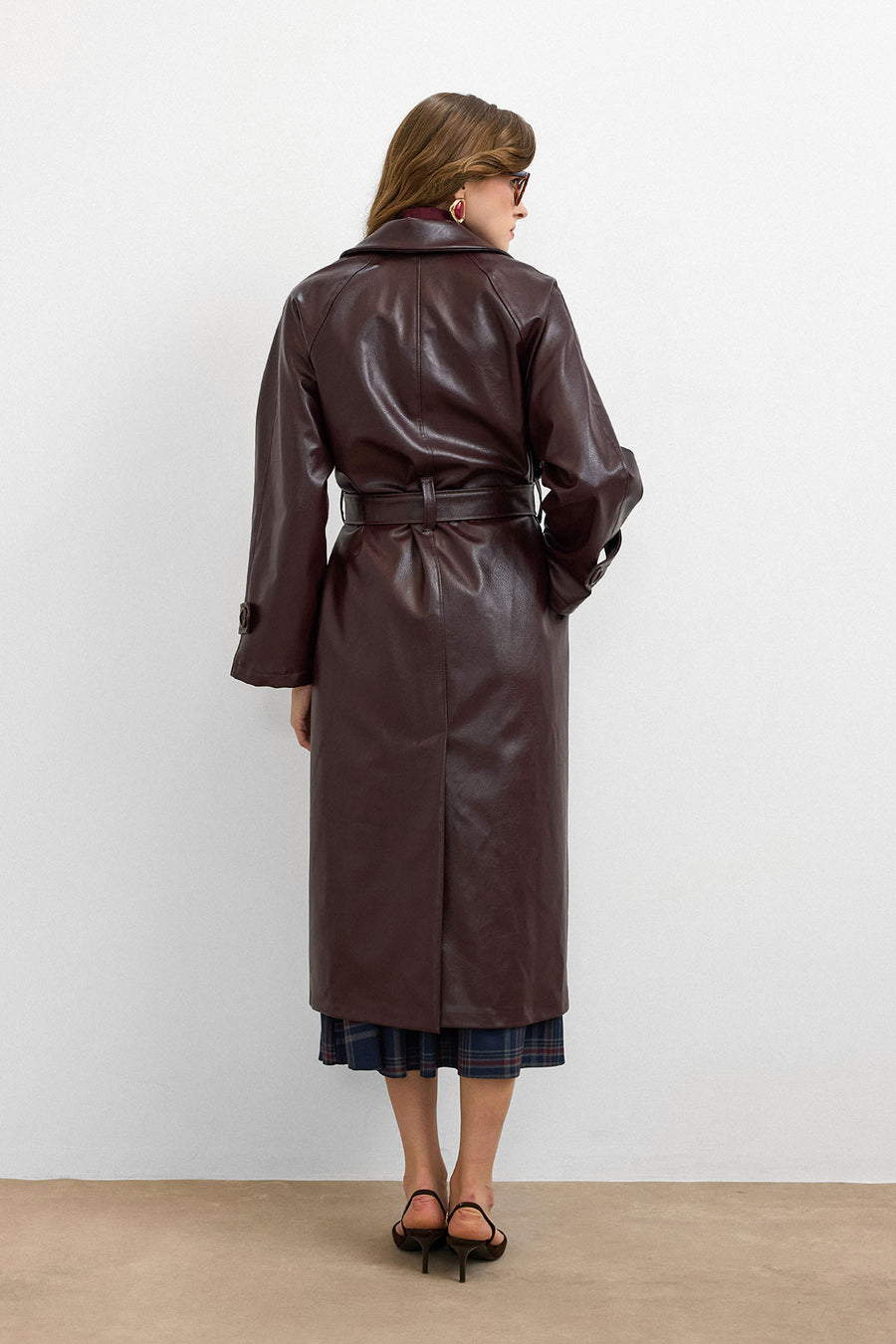 RS-Kuşaklı Deri Trenç Bordo