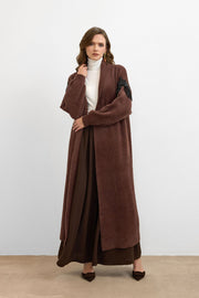 Omuz Taş İşlemeli Uzun Hırka Kahve