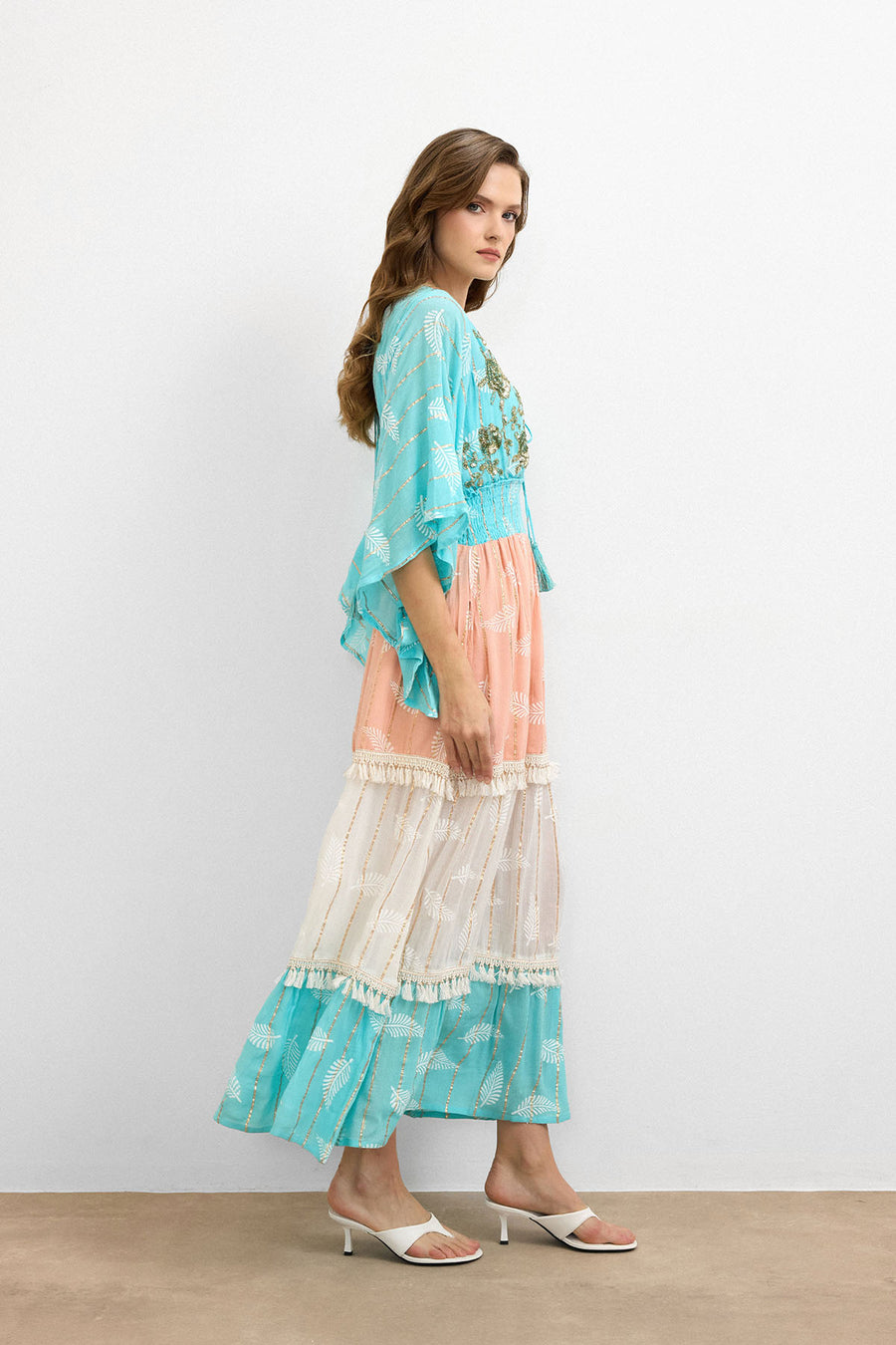 Bohemian Breeze İşlemeli Elbise - Turkuaz