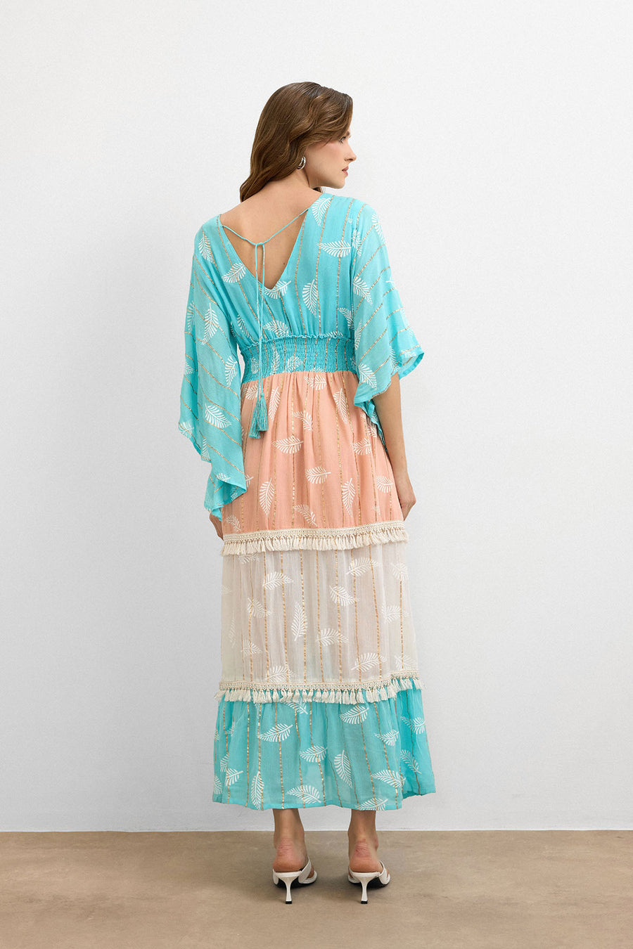 Etnik İndia Model Uzun Elbise Turkuaz