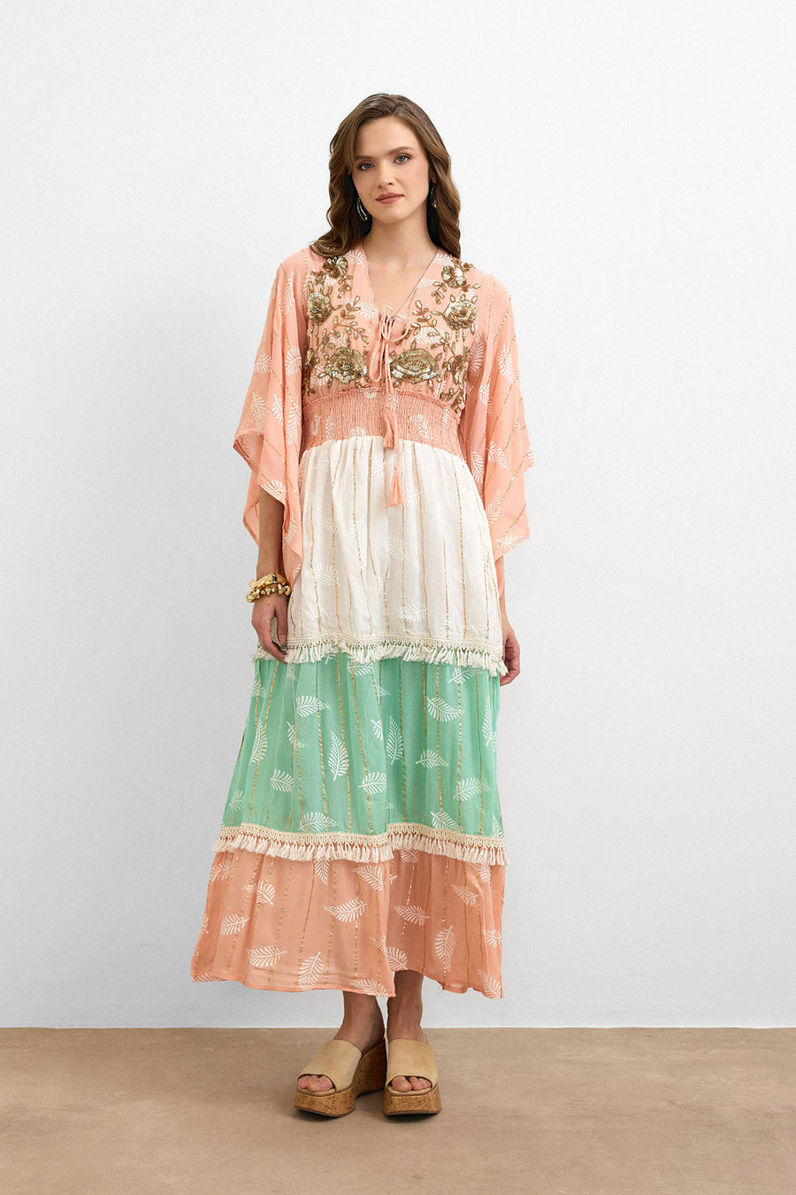 Bohemian Breeze İşlemeli Elbise - Pembe