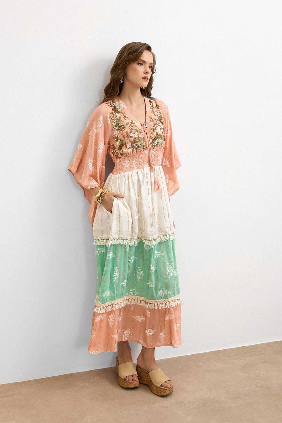 Bohemian Breeze İşlemeli Elbise - Pembe