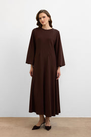 Balon Kol Britli Elbise Kahve