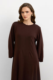 Balon Kol Britli Elbise Kahve