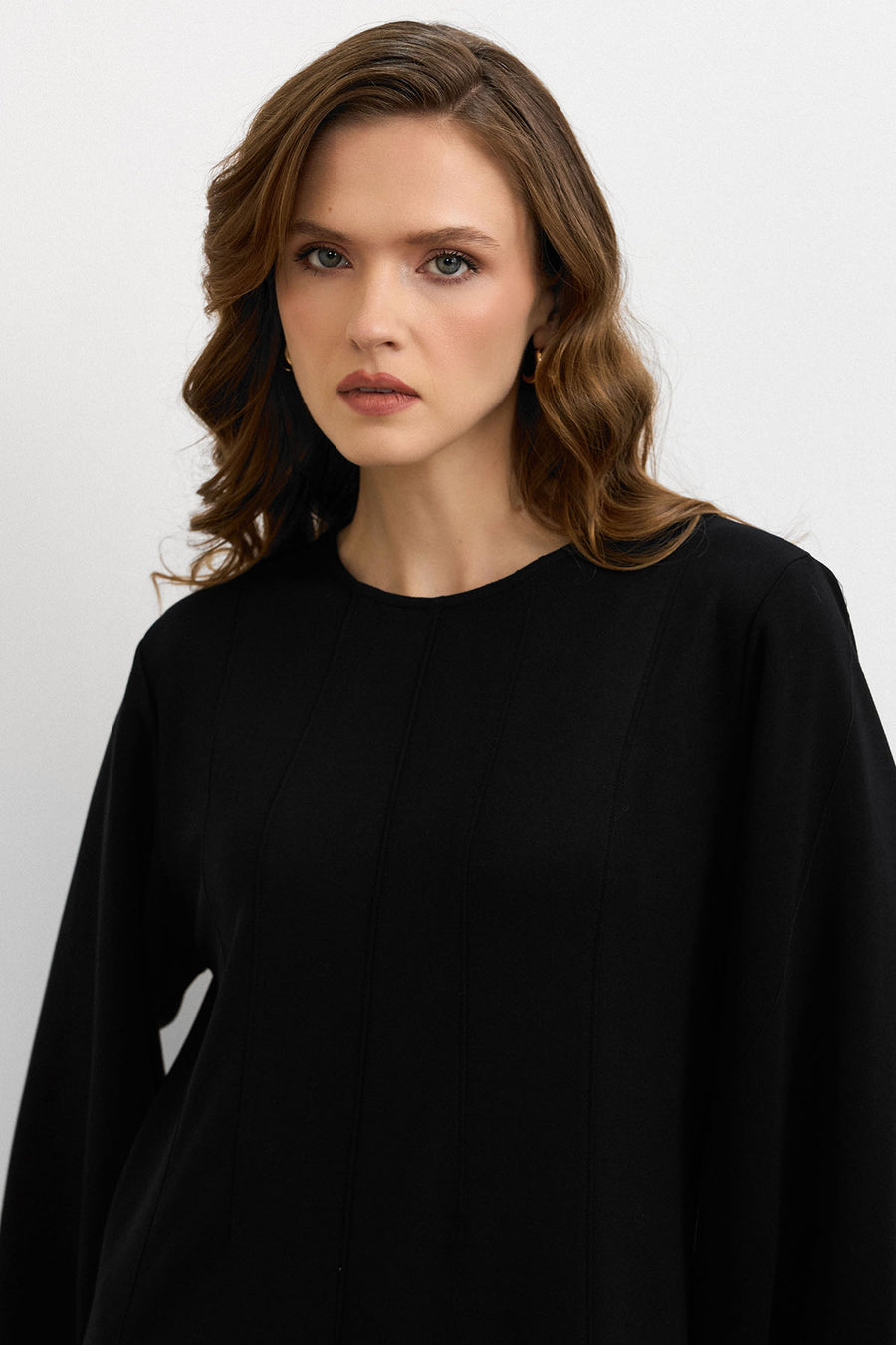 Balon Kol Britli Elbise Siyah