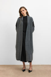 Omuz Taş İşlemeli Uzun Hırka Antrasit