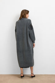 Omuz Taş İşlemeli Uzun Hırka Antrasit