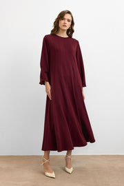 Balon Kol Britli Elbise Bordo