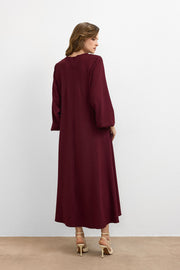 Balon Kol Britli Elbise Bordo