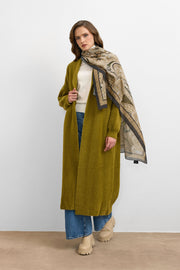 Sakal İplik Model Uzun Hırka Yağ Yeşili