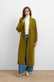 Sakal İplik Model Uzun Hırka Yağ Yeşili
