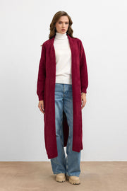 Sakal İplik Model Uzun Hırka - Bordo