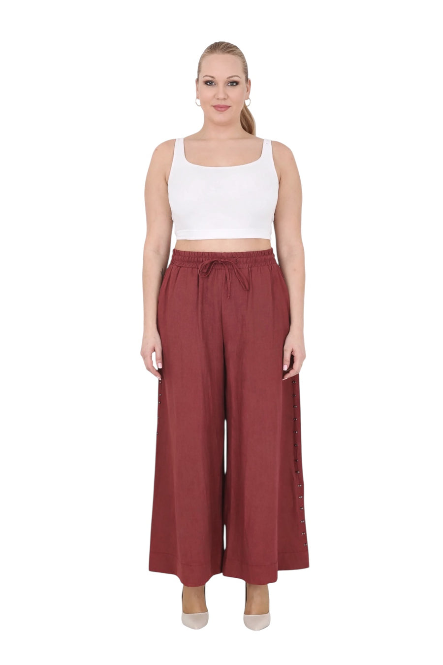 B3580 Keten Bluz-Pantolon Kiremit