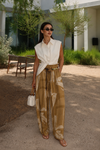 Ham Keten Desenli Pantolon Camel