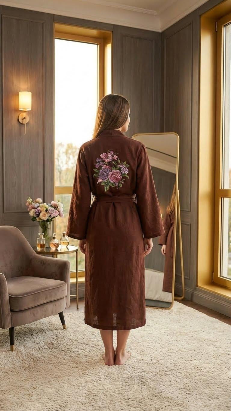Nakış İşlemeli Pamuklu Sabahlık Nk0273