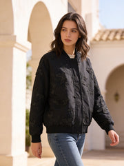 Noir Bloom Bomber Ceket Kelebekli