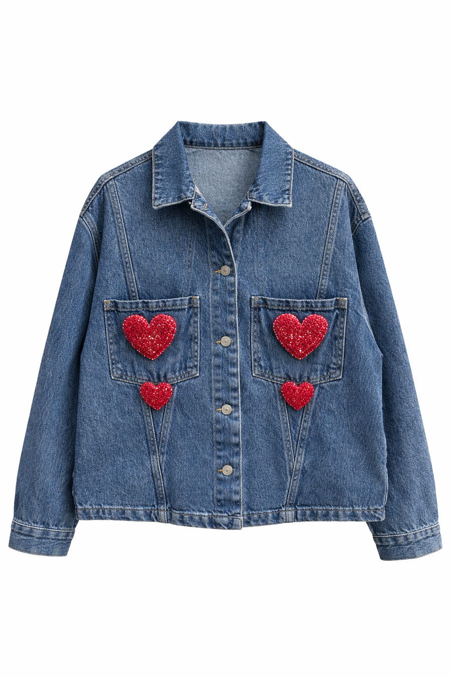 Kalp Detaylı Denim Ceket