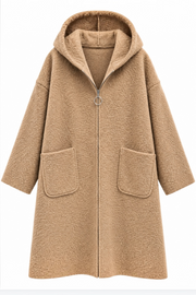Önden Cepli Kapüşonlu Buklet Kaban | RS0095 Camel