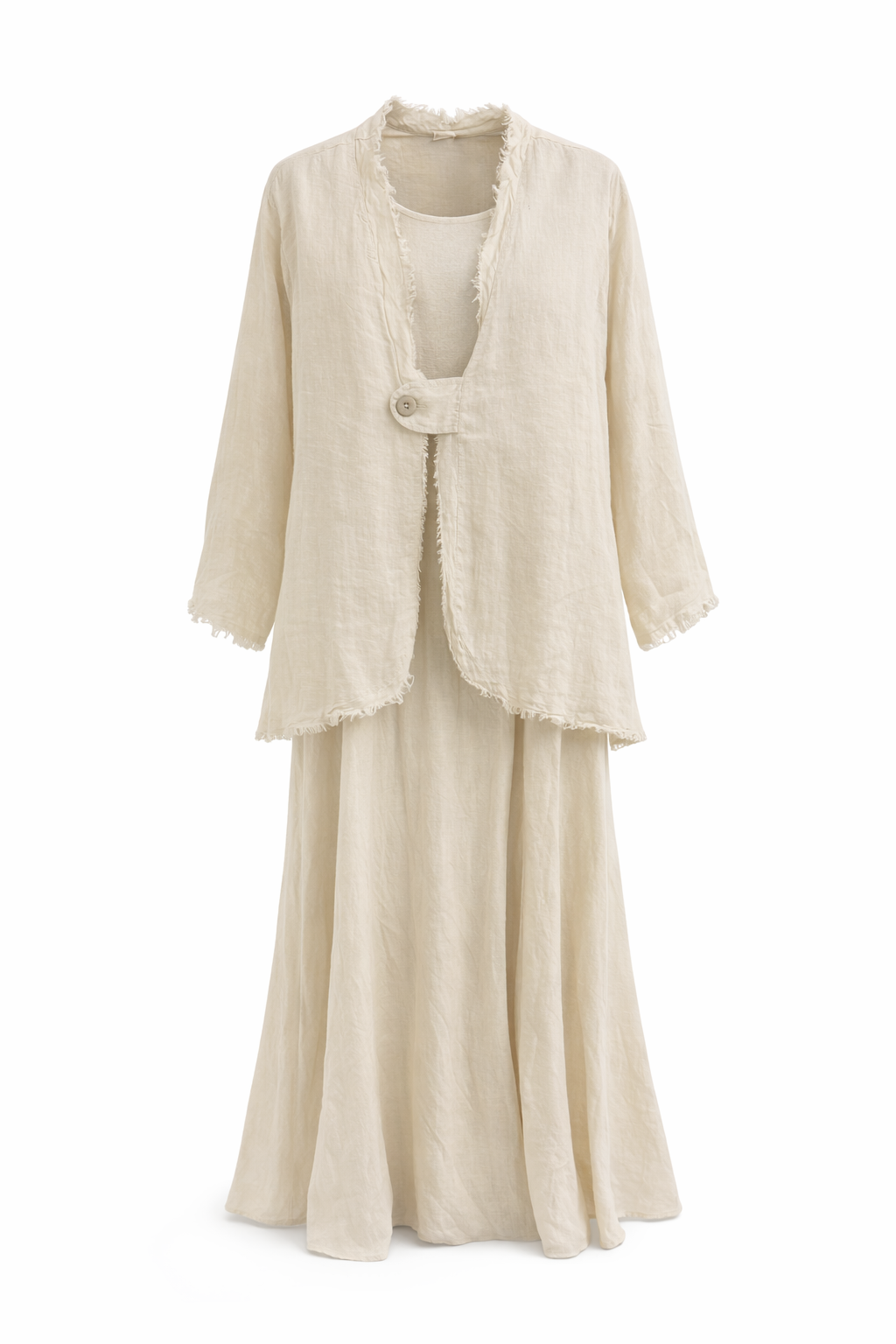 Ceketli Ham Keten İkili Takım-Krem