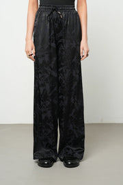 ORF-Siyah Çiçek Desenli Saten Palazzo Pantolon