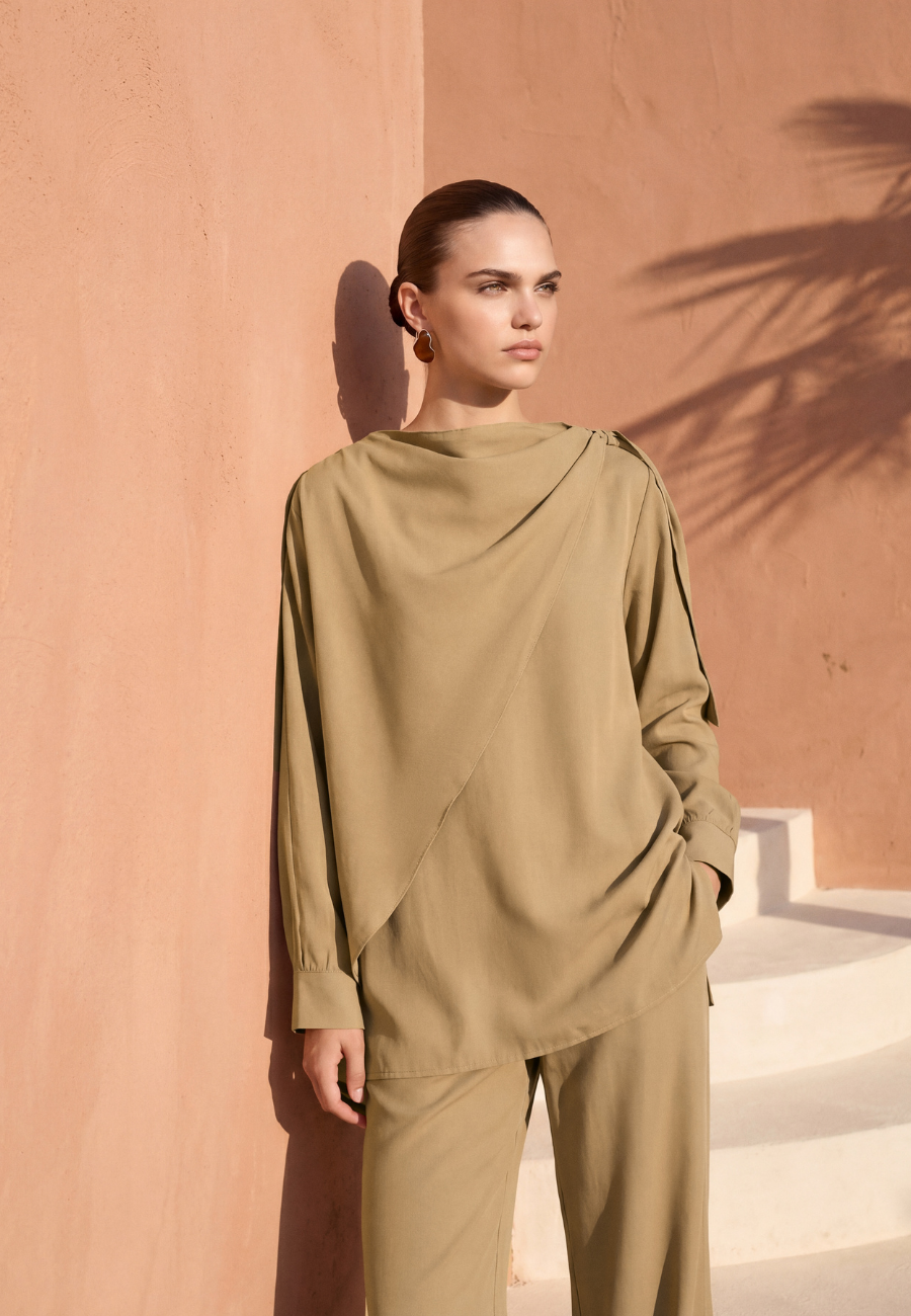 Rin Drape Yaka Bluz Takım Çağla-RS268625