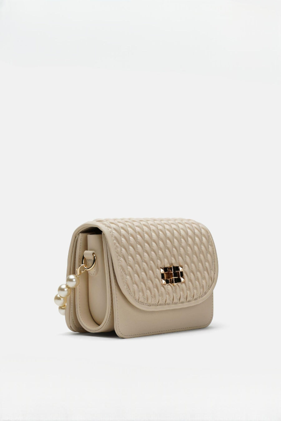 Wanda İnci Taneli Saplı Kapitone Kadın Çantası Krem