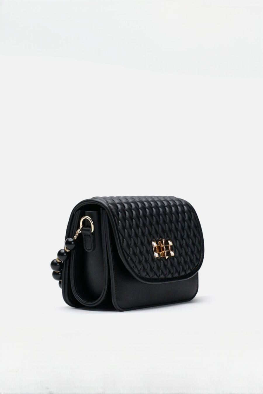 Wanda İnci Taneli Saplı Kapitone Kadın Çantası Siyah