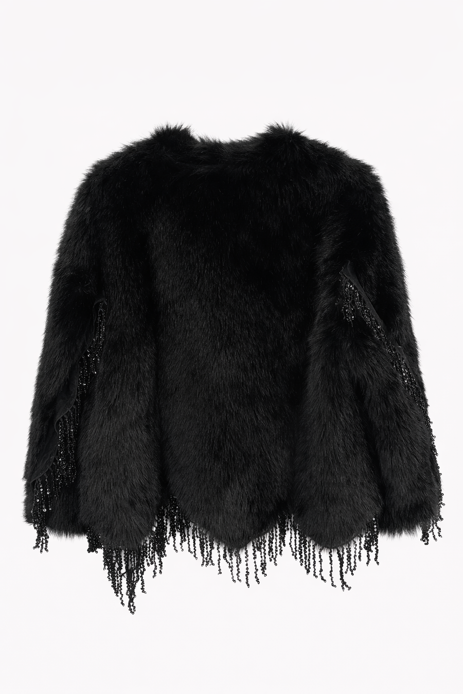 Püsküllü Kürk Ceket -Siyah