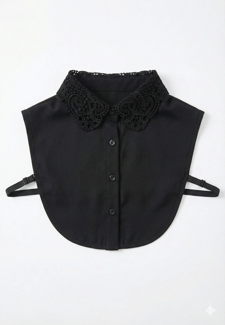 Siyah Güpürlü Gömlek Yakalık