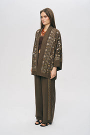 ORF-Özel Tasarım Boncuk ve Nakış Detaylı Kimono / Kahve