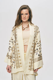 ORF-Özel Tasarım Boncuk ve Nakış Detaylı Kimono / Sarı