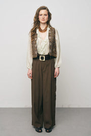 ORF-Nakış ve Boncuk İşlemeli Kahverengi Kısa Yelek