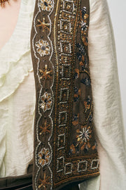 ORF-Nakış ve Boncuk İşlemeli Kahverengi Kısa Yelek