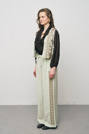 ORF-Nakış ve Boncuk İşlemeli Mint Kısa Yelek