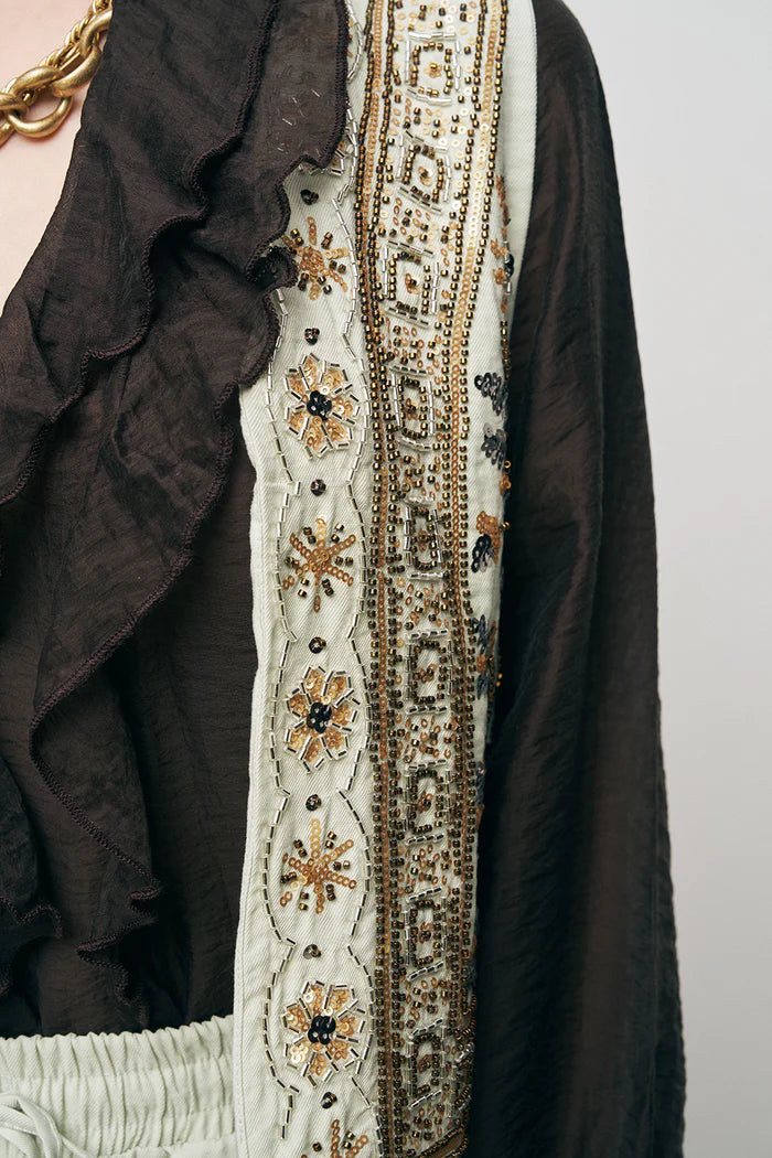 ORF-Nakış ve Boncuk İşlemeli Mint Kısa Yelek